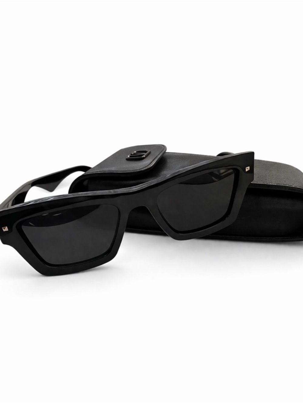 Valentino Black Oversized Rectangular Sunglasses with sling pouch